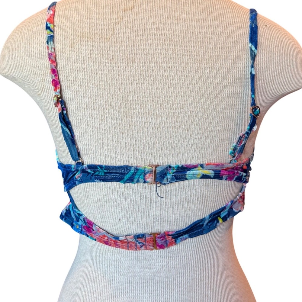 Betsey Johnson Floral Bustier Bikini Swim Top Size Medium Ladder Cutout - Picture 2 of 5